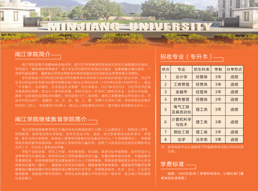 闽江学院2023年成人招生简章